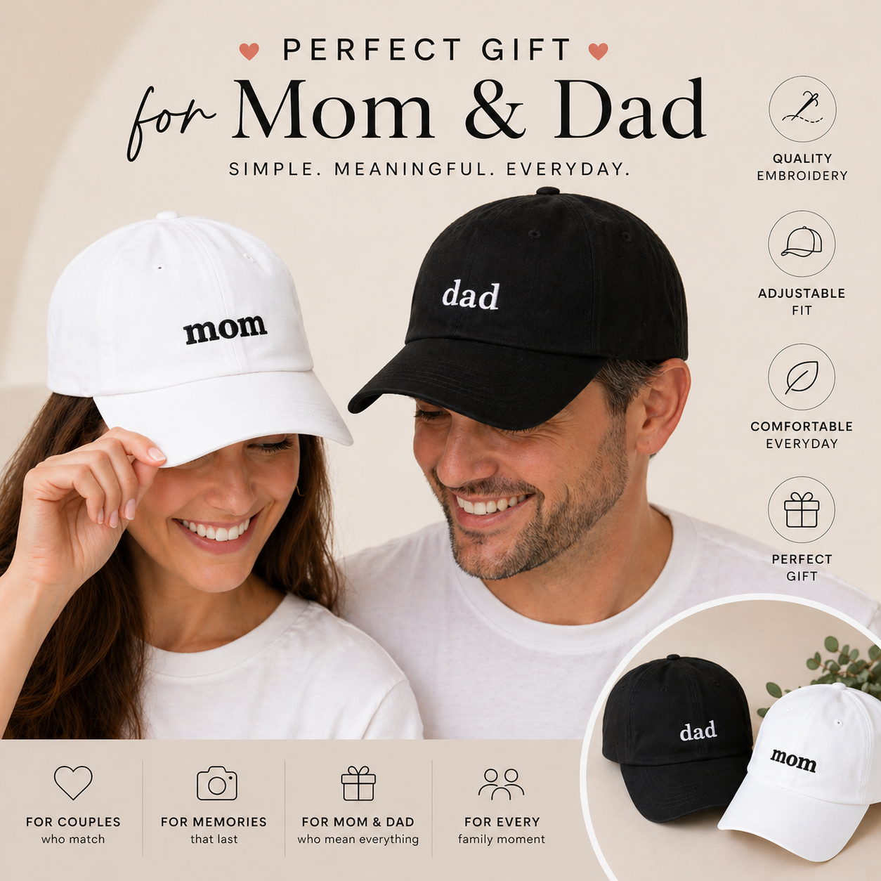 Mom & Dad Matching Hats – Embroidered Couple Caps
