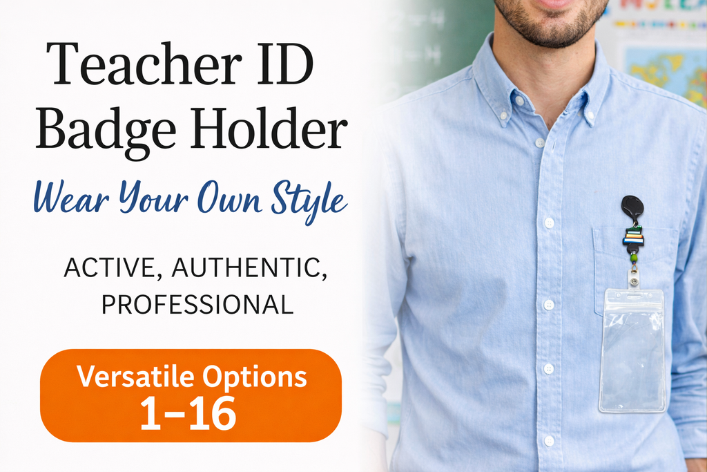 close up teacher badge reel cute colorful design