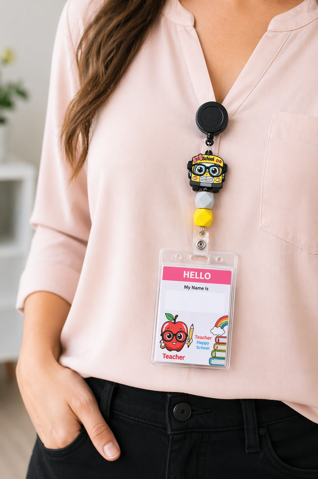 cute teacher badge reel retractable ID holder