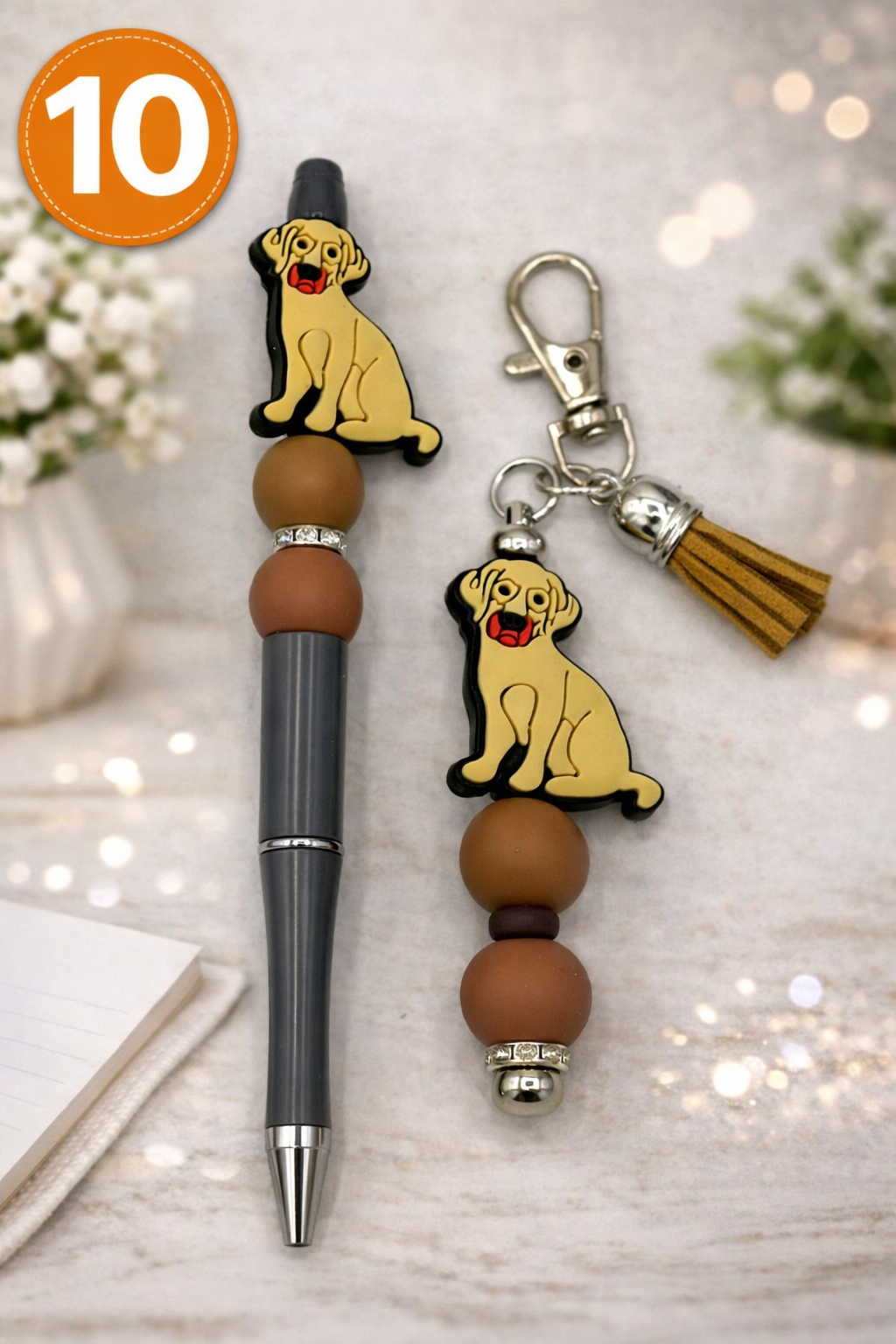 Beaded Pen and Keychain Set | Cute Animal Charm Gift | Handmade Desk Accessory