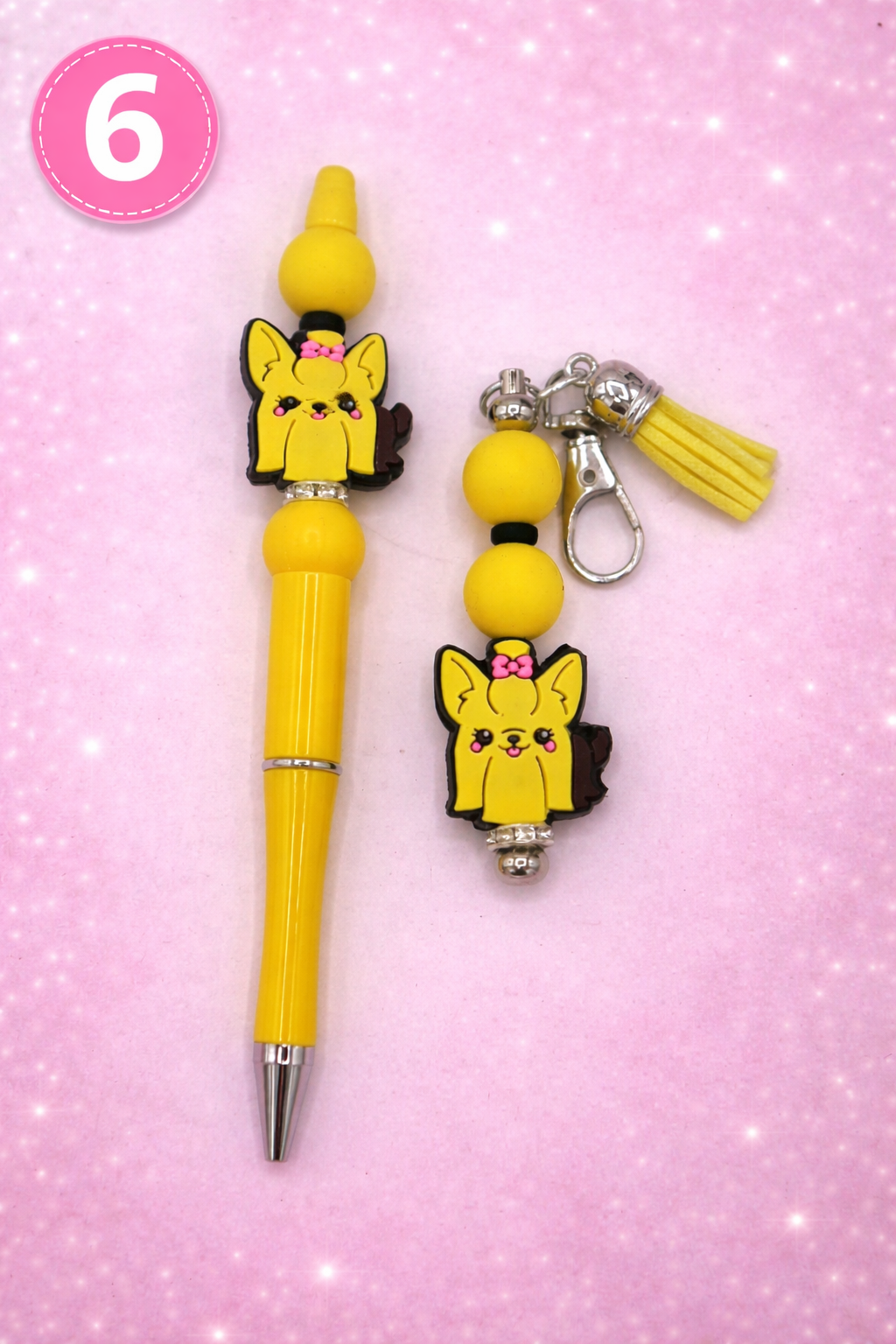 Beaded Pen and Keychain Set | Cute Animal Charm Gift | Handmade Desk Accessory