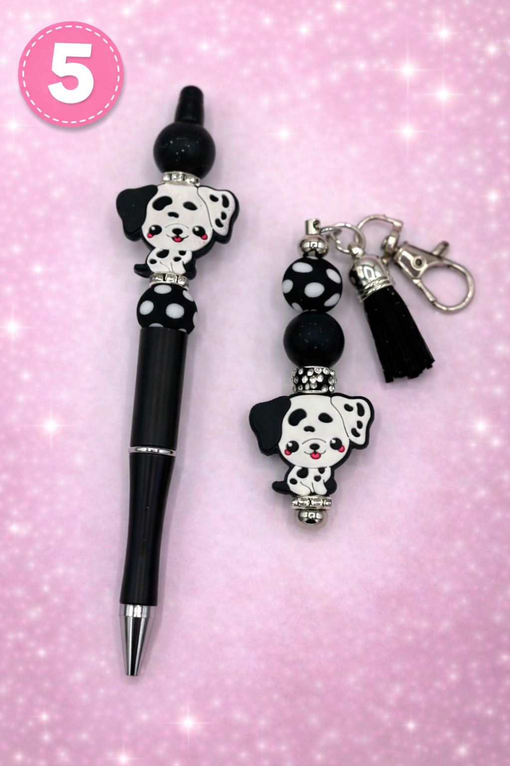 Beaded Pen and Keychain Set | Cute Animal Charm Gift | Handmade Desk Accessory