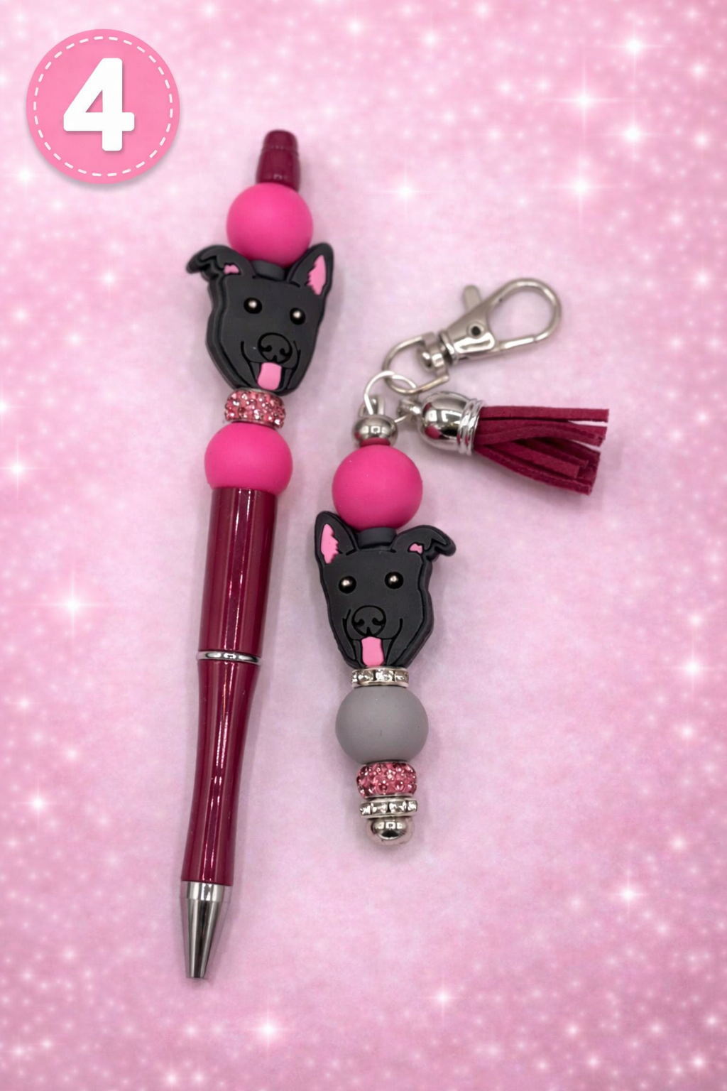 Beaded Pen and Keychain Set | Cute Animal Charm Gift | Handmade Desk Accessory