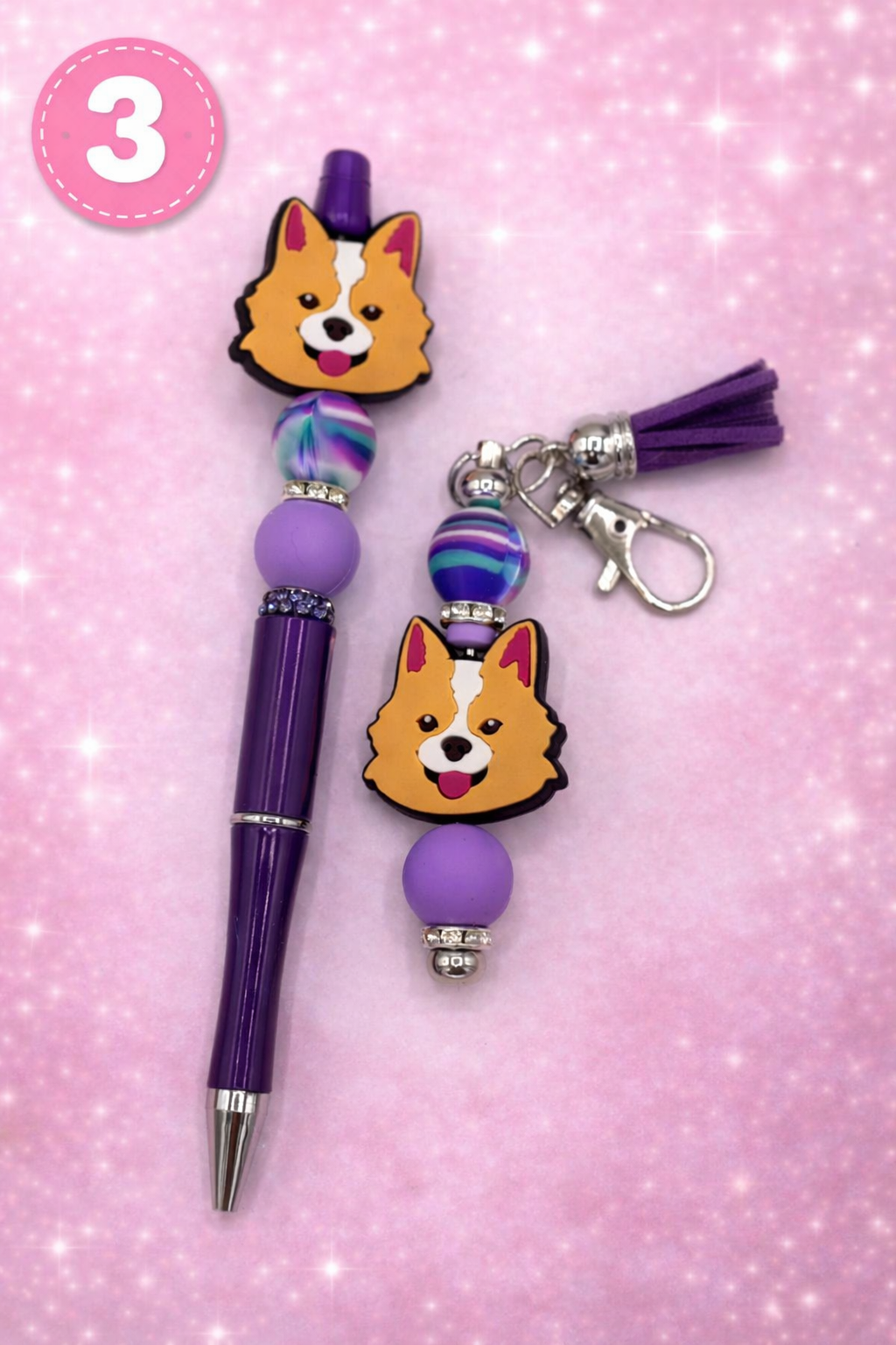 Beaded Pen and Keychain Set | Cute Animal Charm Gift | Handmade Desk Accessory