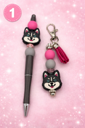 Beaded Pen and Keychain Set | Cute Animal Charm Gift | Handmade Desk Accessory