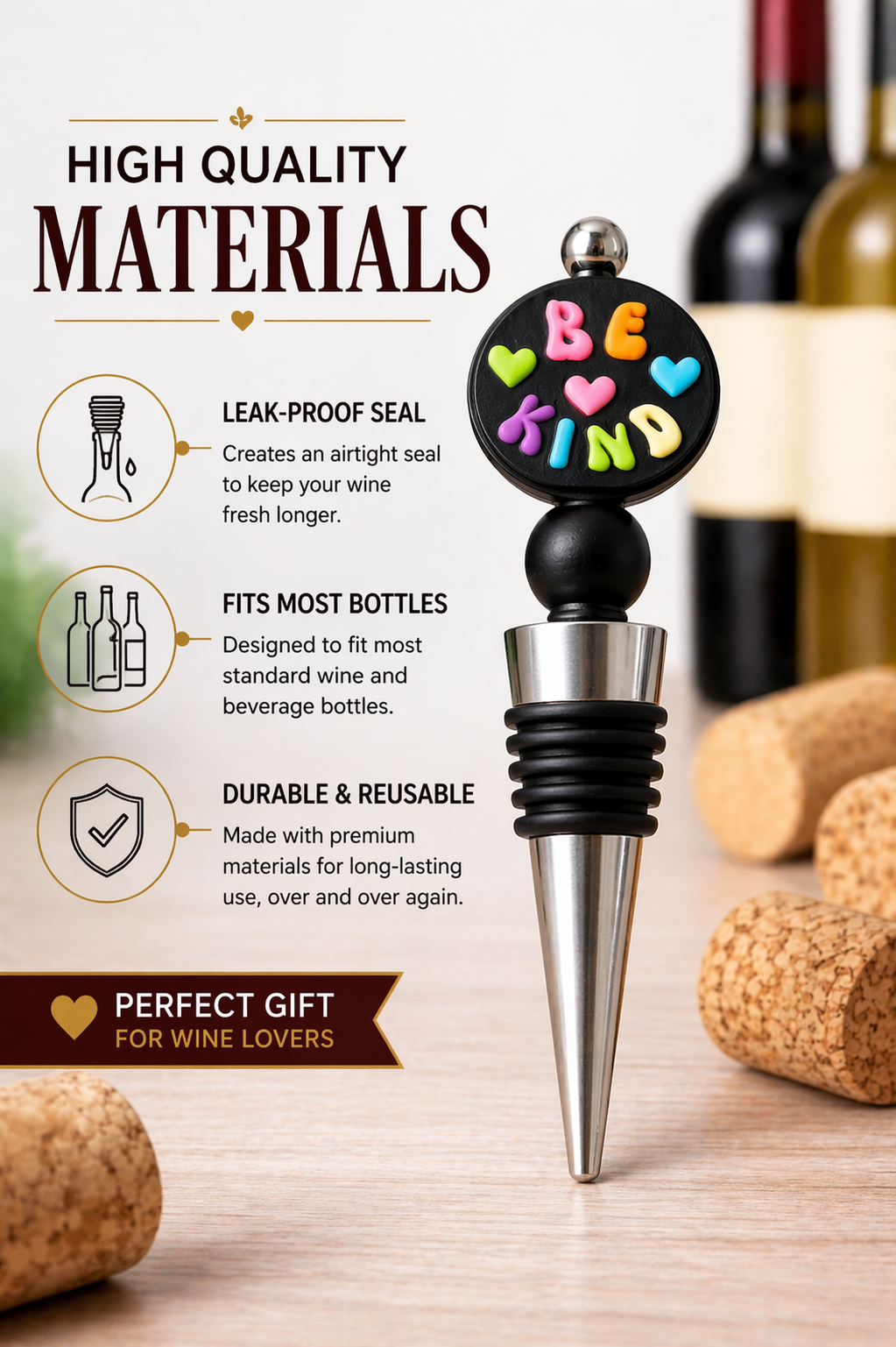 Retro Wine Bottle Stopper – Colorful Vintage Style Wine Plug | Leak Proof Reusable Bar Accessory | Gift for Wine Lovers