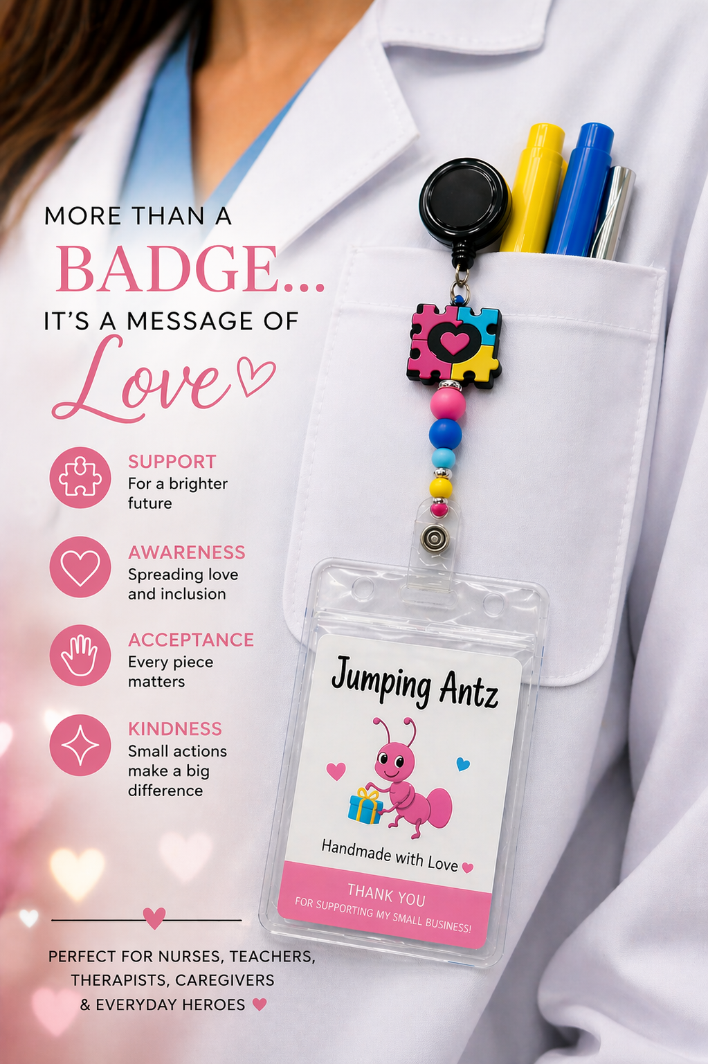 Autism Badge Reel, Retractable ID Holder, Nurse Badge Reel, Teacher Gift, Autism Awareness, Cute Badge Reel, Medical Badge