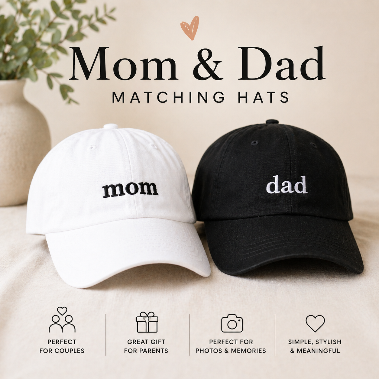 Mom & Dad Matching Hats – Embroidered Couple Caps