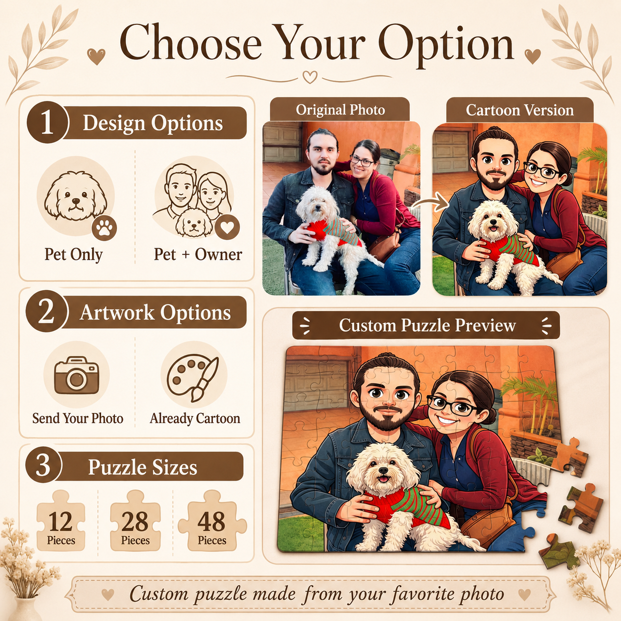 Custom Cartoon Pet Puzzle – Personalized Pet, Owner or Family Photo Puzzle