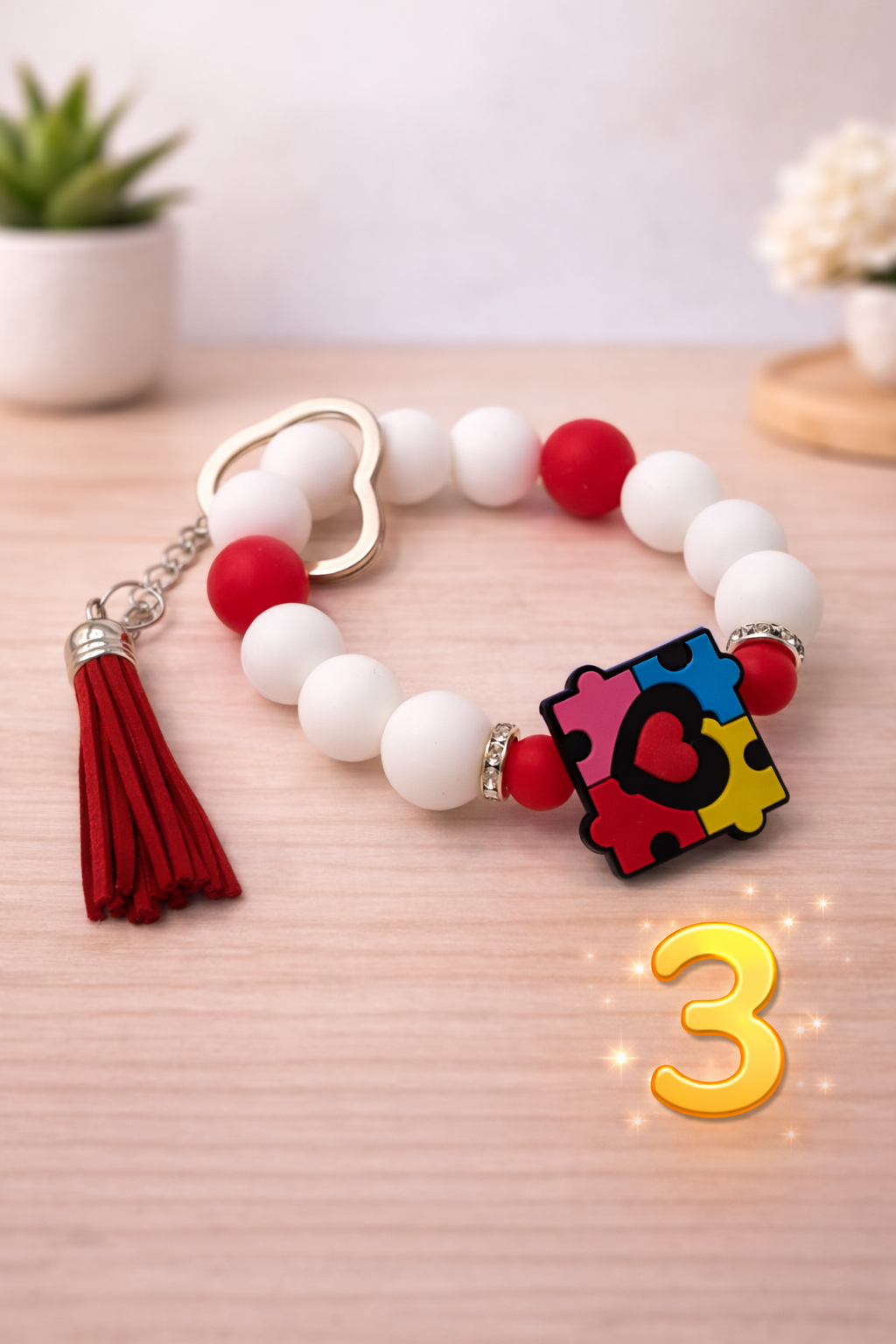 Autism Awareness Beaded Keychain Wristlet – Teacher Gift – Silicone Bracelet Keychain