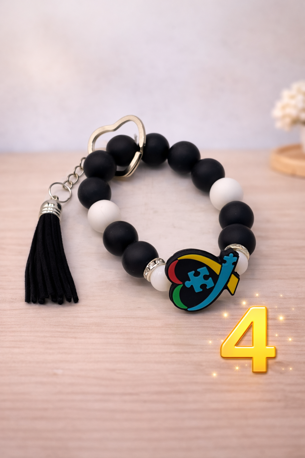 Autism Awareness Beaded Keychain Wristlet – Teacher Gift – Silicone Bracelet Keychain