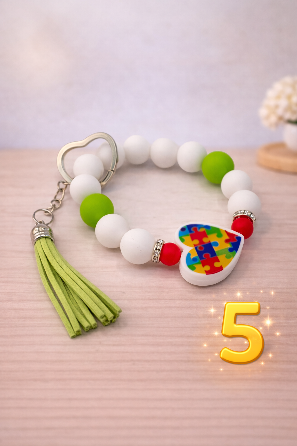 Autism Awareness Beaded Keychain Wristlet – Teacher Gift – Silicone Bracelet Keychain