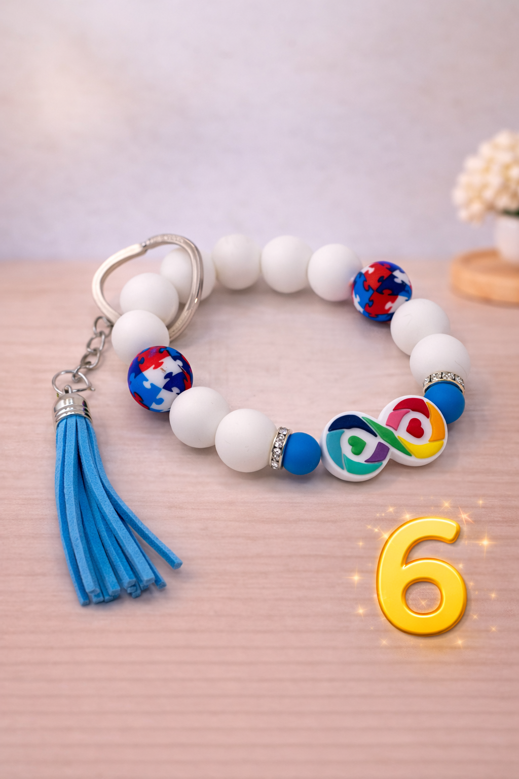 Autism Awareness Beaded Keychain Wristlet – Teacher Gift – Silicone Bracelet Keychain