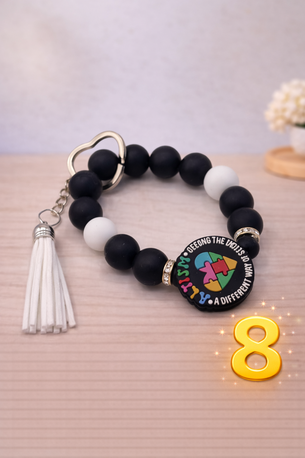 Autism Awareness Beaded Keychain Wristlet – Teacher Gift – Silicone Bracelet Keychain