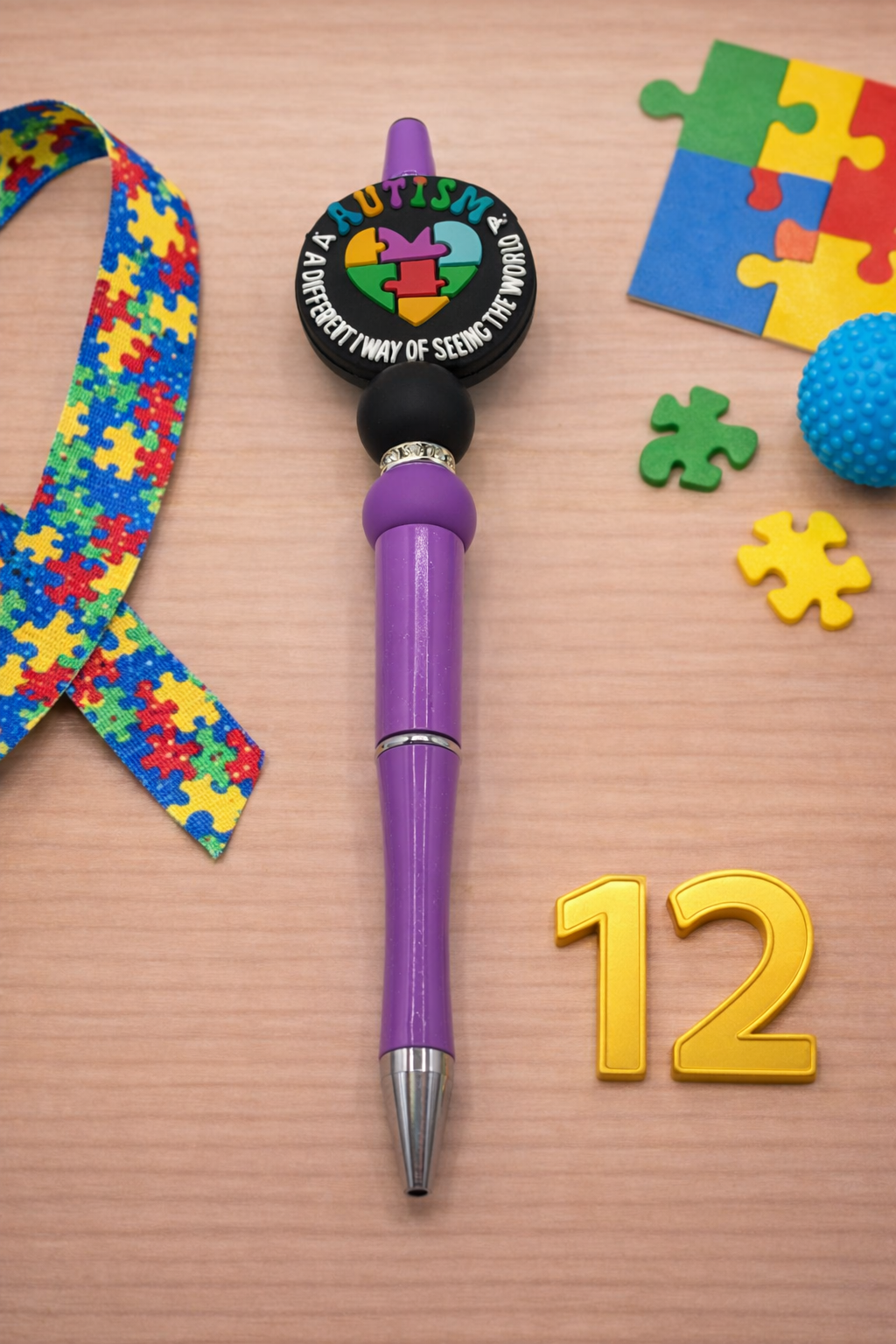 Autism Awareness Beaded Pen | Handmade Gift | Teacher Gift | Sensory Friendly | Meaningful Desk Accessory