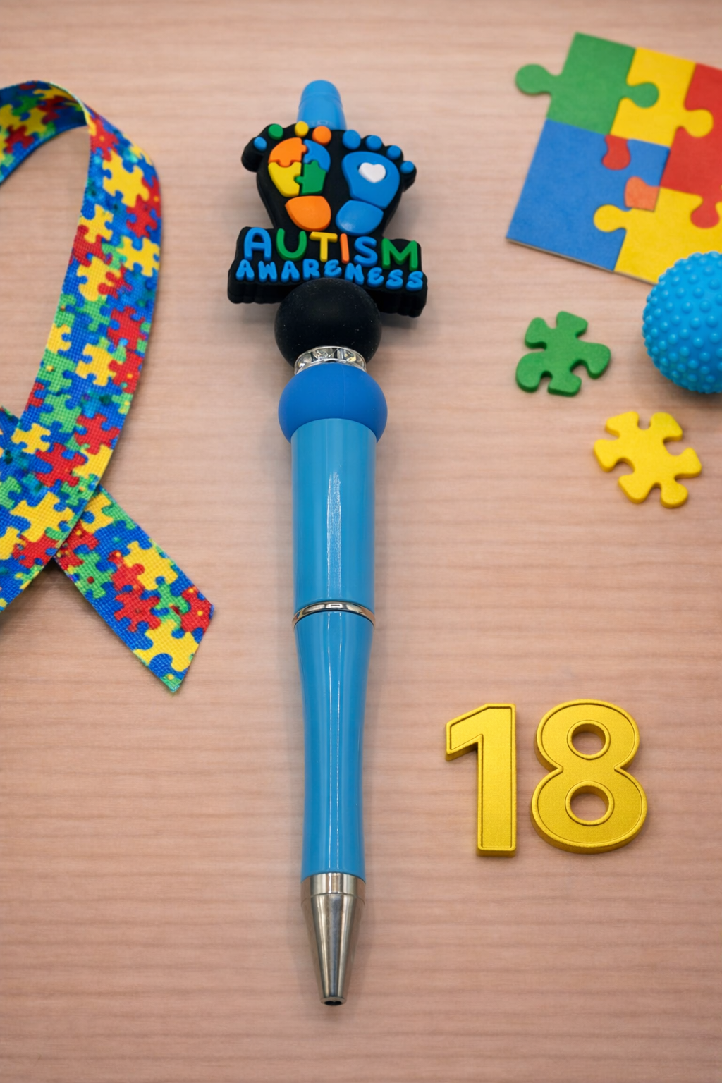 Autism Awareness Beaded Pen | Handmade Gift | Teacher Gift | Sensory Friendly | Meaningful Desk Accessory