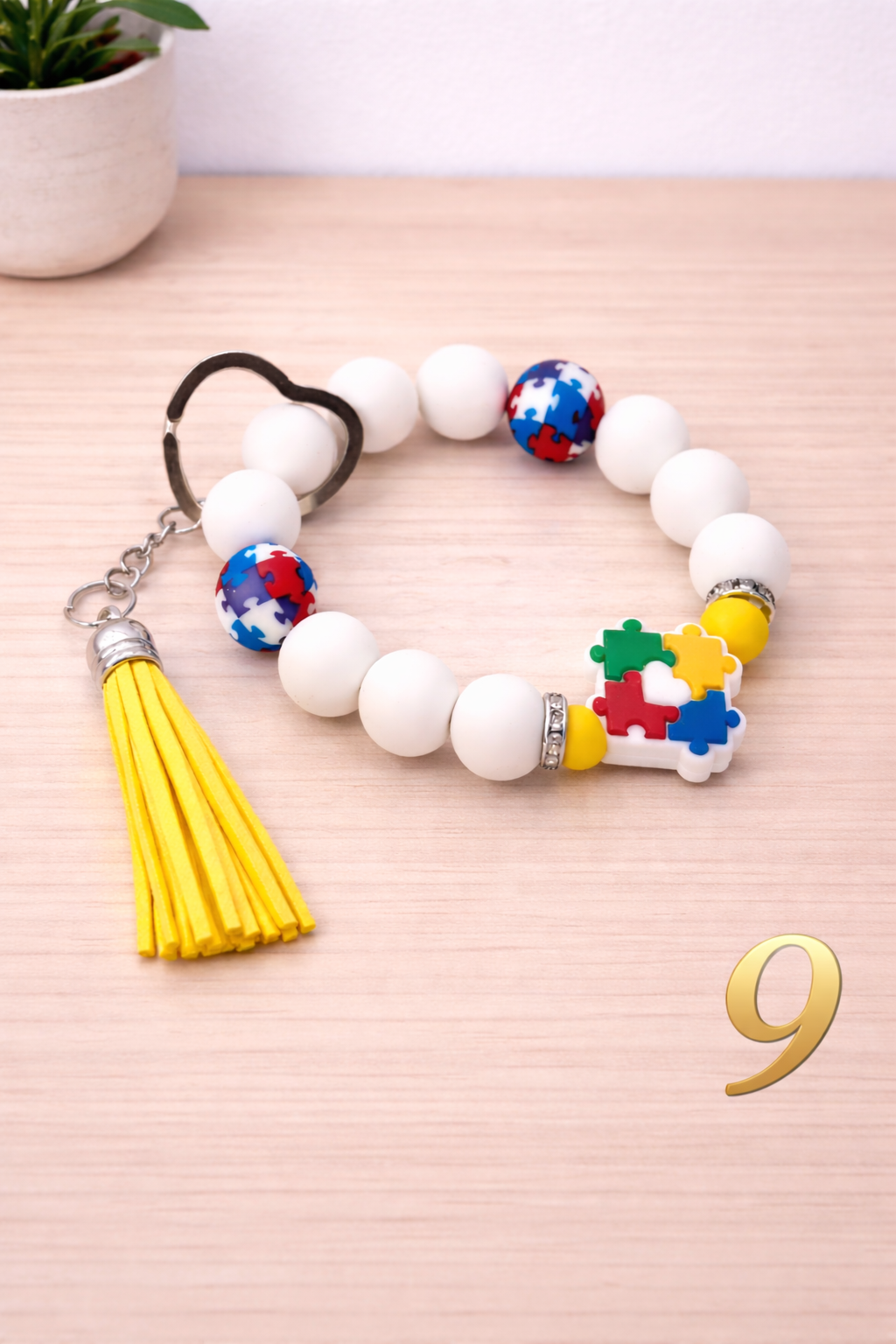 Autism Awareness Beaded Keychain Wristlet – Teacher Gift – Silicone Bracelet Keychain