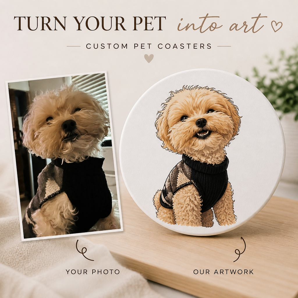 Custom Pet Coaster from Photo | Personalized Dog & Cat Gift | Ceramic Pet Coaster