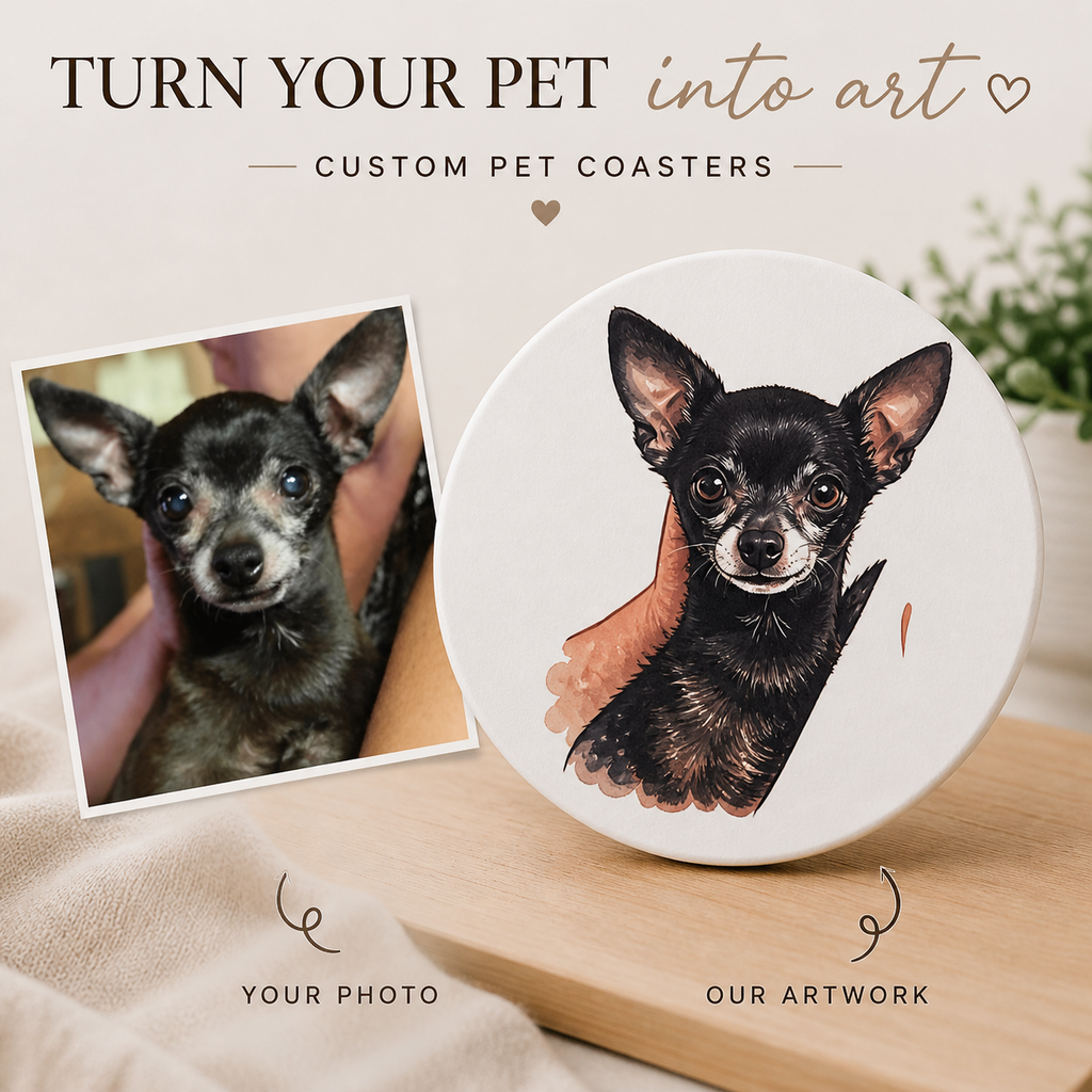 Custom Pet Coaster from Photo | Personalized Dog & Cat Gift | Ceramic Pet Coaster