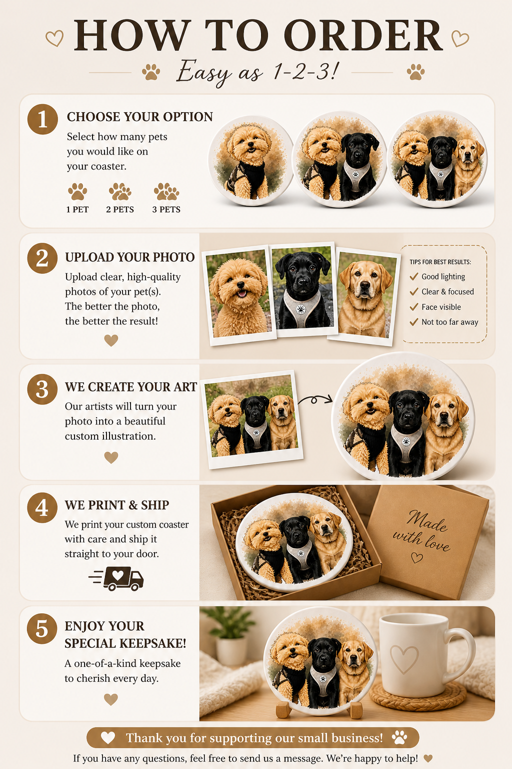 Custom Pet Coaster from Photo | Personalized Dog & Cat Gift | Ceramic Pet Coaster