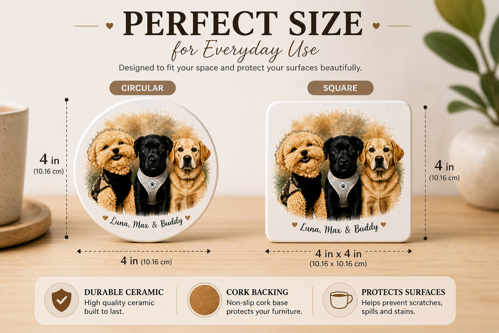Custom Pet Coaster from Photo | Personalized Dog & Cat Gift | Ceramic Pet Coaster