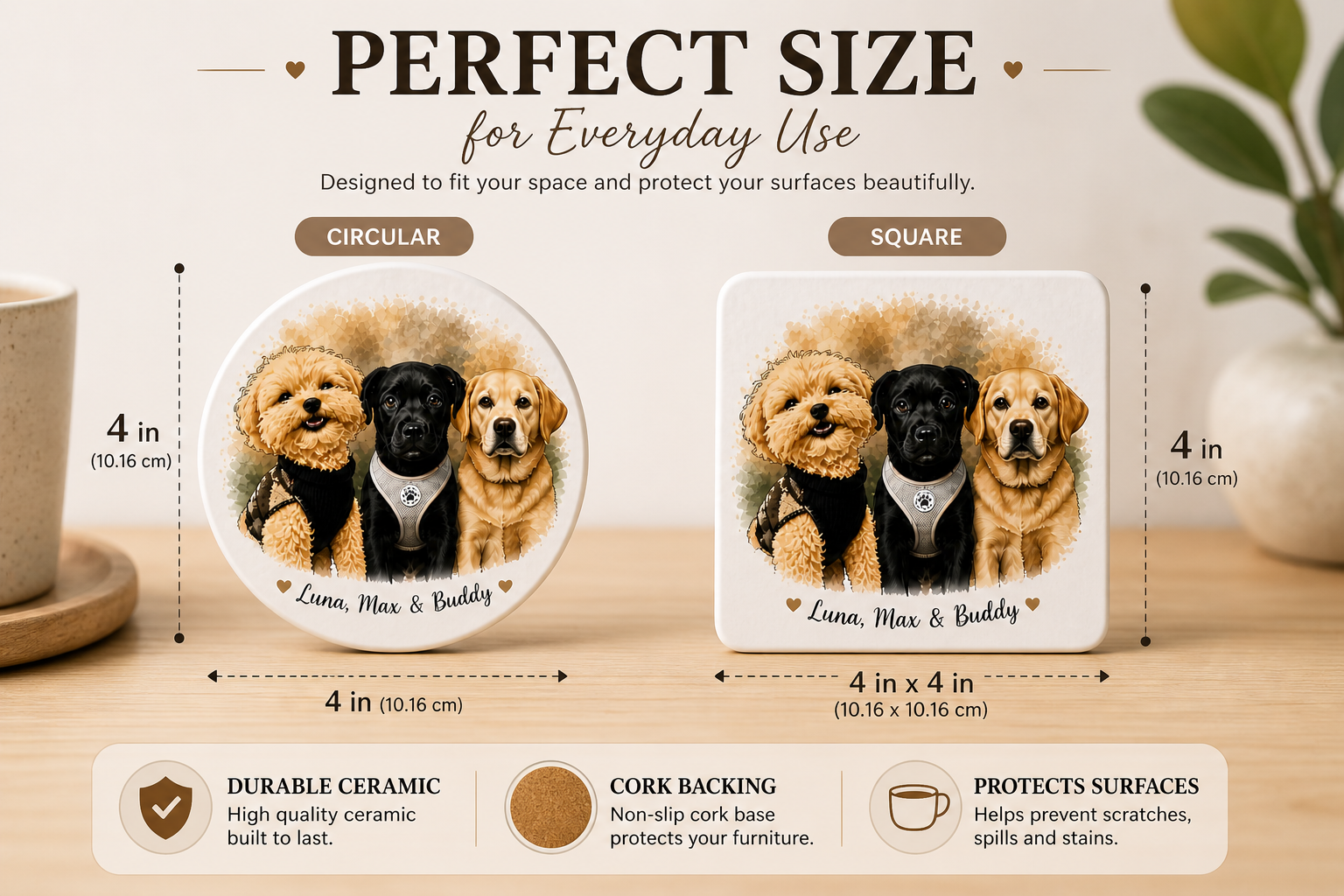 Custom Pet Coaster from Photo | Personalized Dog & Cat Gift | Ceramic Pet Coaster