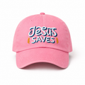 Pink Jesus Saves embroidered hat, Christian faith gift.