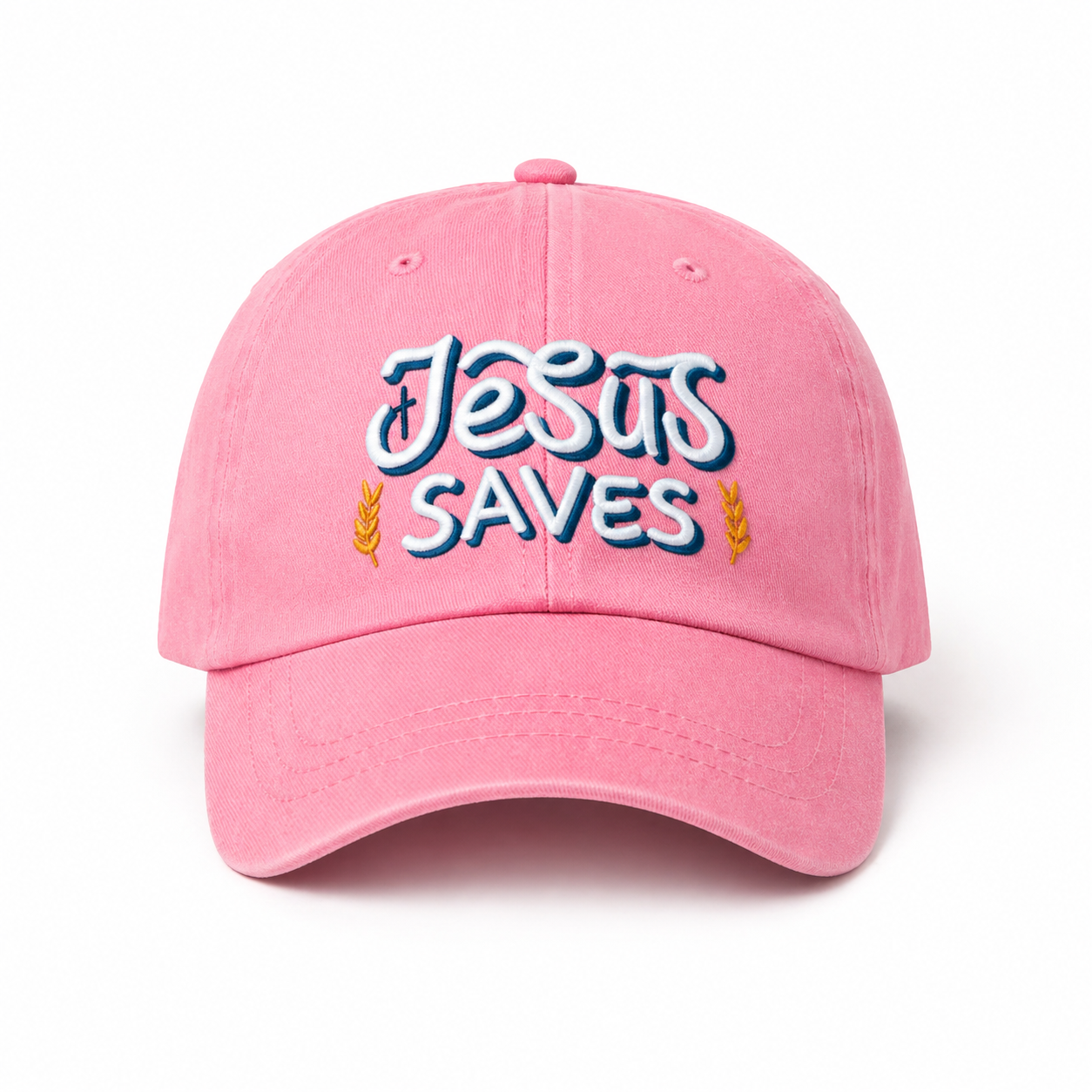 Pink Jesus Saves embroidered hat, Christian faith gift.