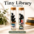Tiny Library in a Bottle with miniature books, perfect gift for book lovers.